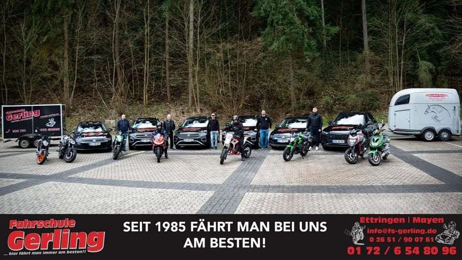 Das Team und der Fuhrpark der Fahrschule Gerling